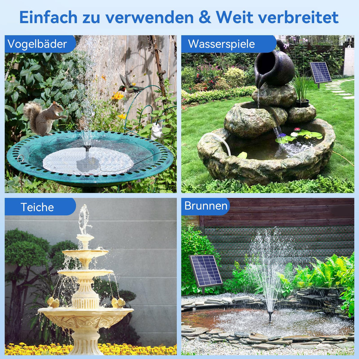 6,5W Solar Springbrunnen für Außen Teich, Vogelbad