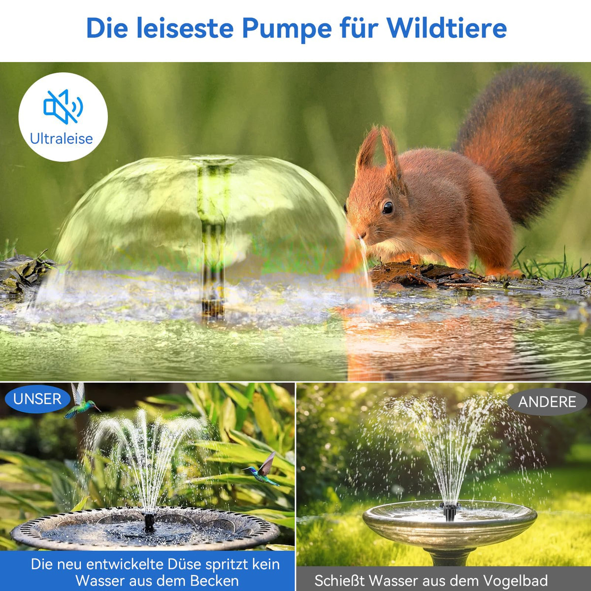 6,5W Solar Springbrunnen für Außen Teich, Vogelbad