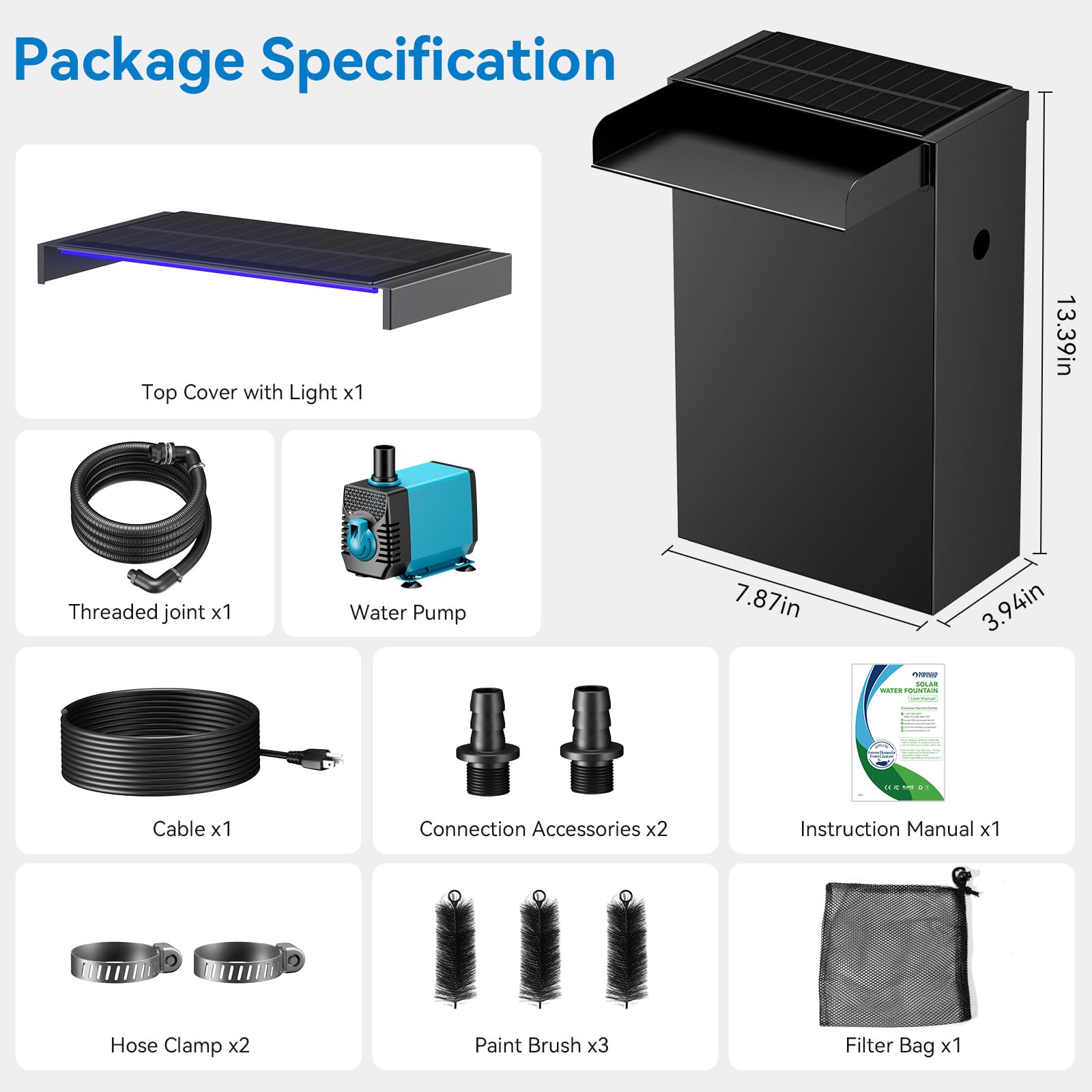 Kit de pompe électrique pour cascade 40 W 660 GPH avec déversoir 8" x 13,4" (LED)