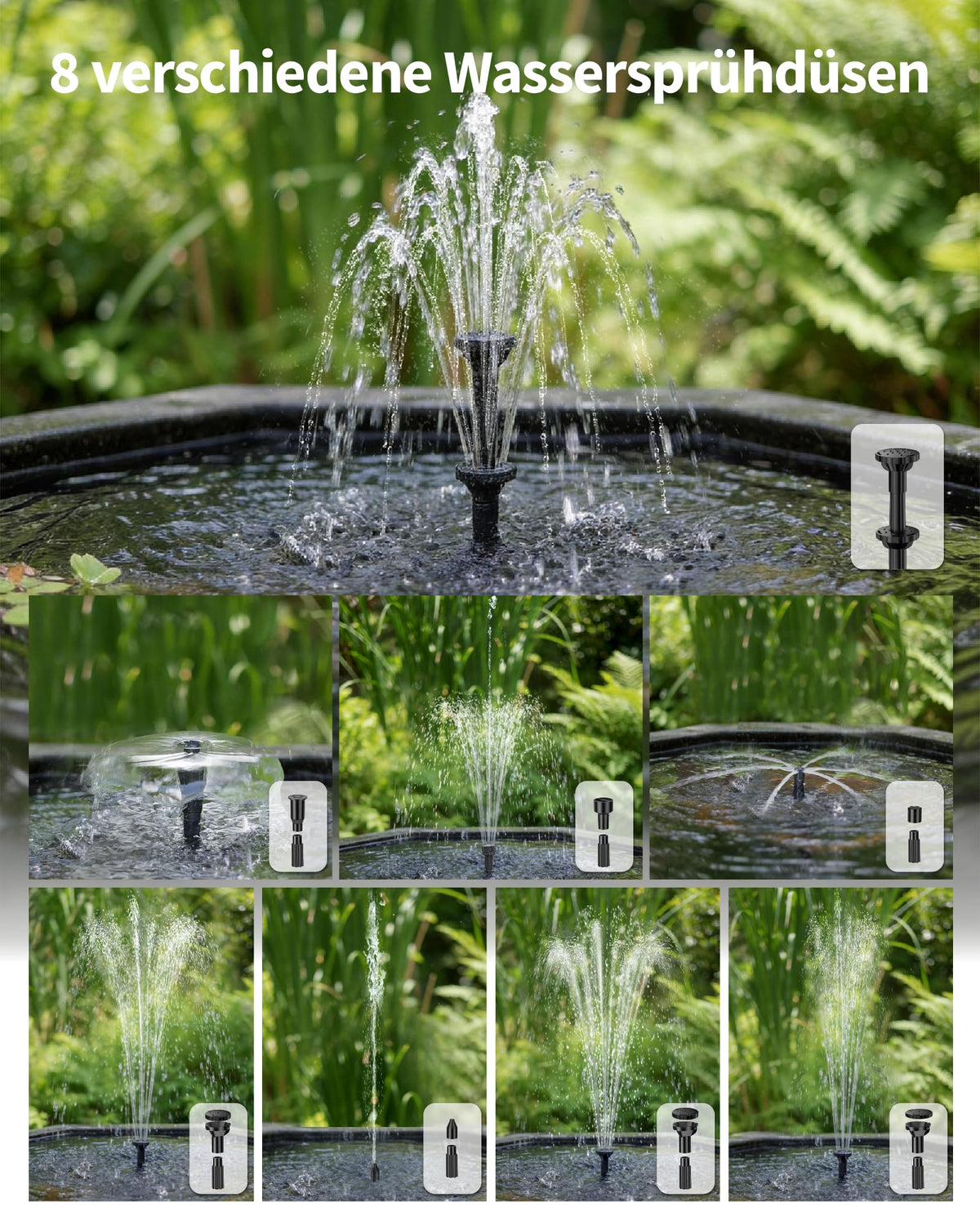 Fontaine solaire 6,5 W avec filtre de bassin et batterie