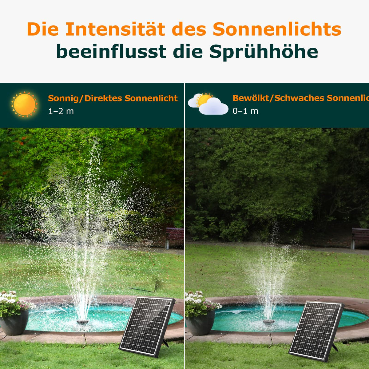 Pompe de fontaine solaire 20 W, 1000 l/h
