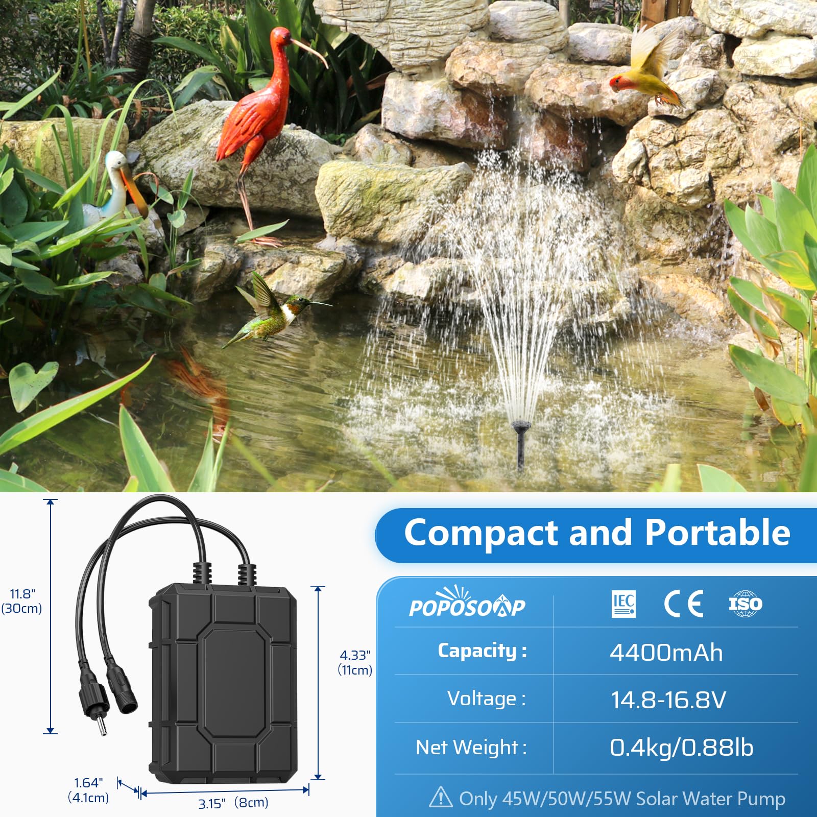 Batterie de secours 4400 mAh pour pompe de fontaine solaire 45 W/50 W/55 W 