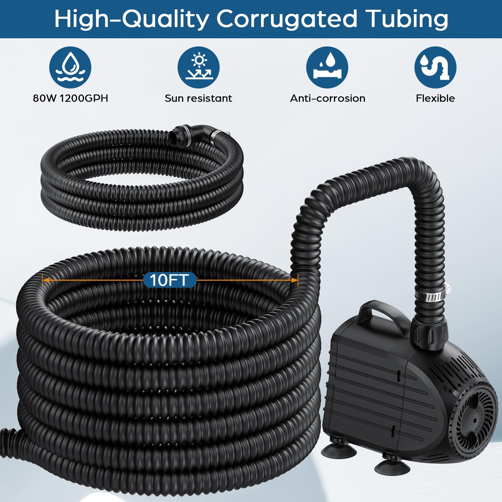 Kit de pompe électrique pour cascade 80 W 1200 GPH avec déversoir de 12" x 13,4" x 13,4"