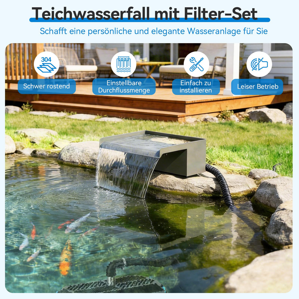 Kit cascade 30 cm pour bassins avec système de filtration à 3 niveaux