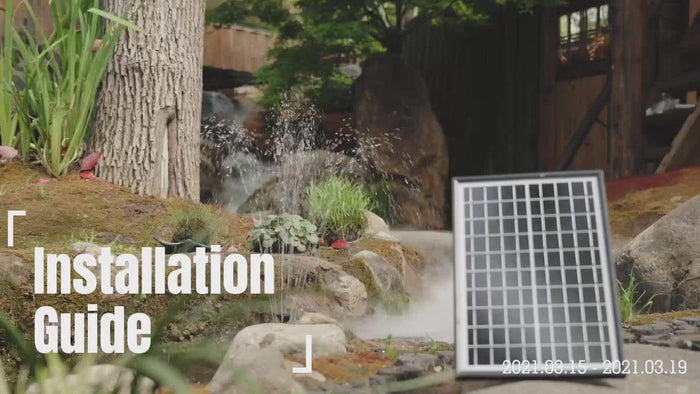 POPOSOAP solar water feature in a garden pond