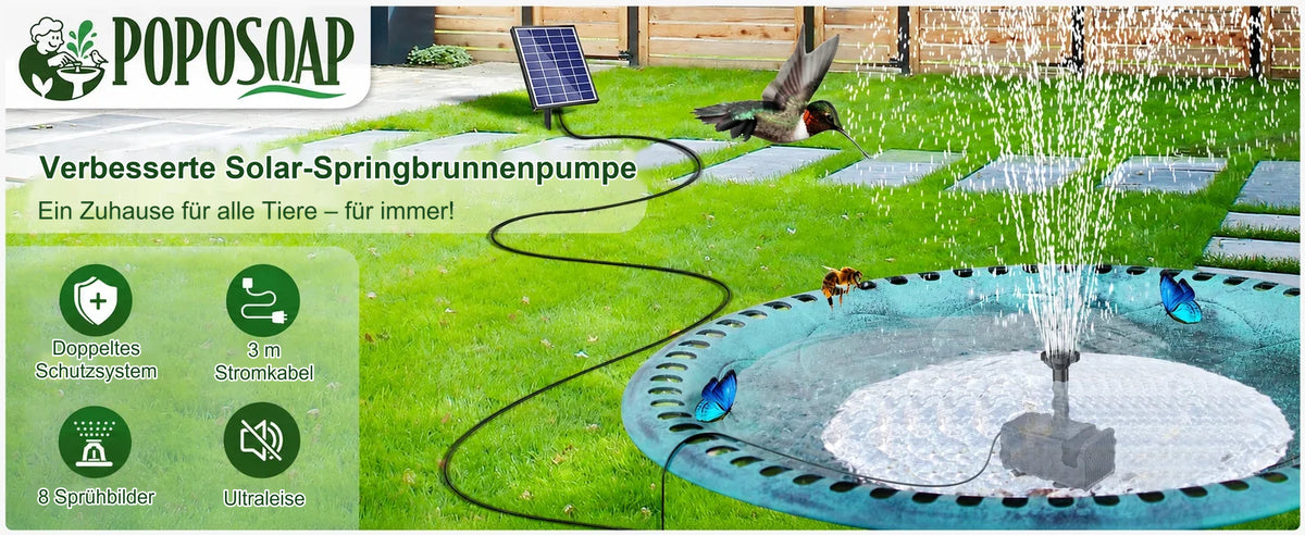 Verbesserte Solar-Springbrunnenpumpe  
Ein Zuhause für alle Tiere – für immer!