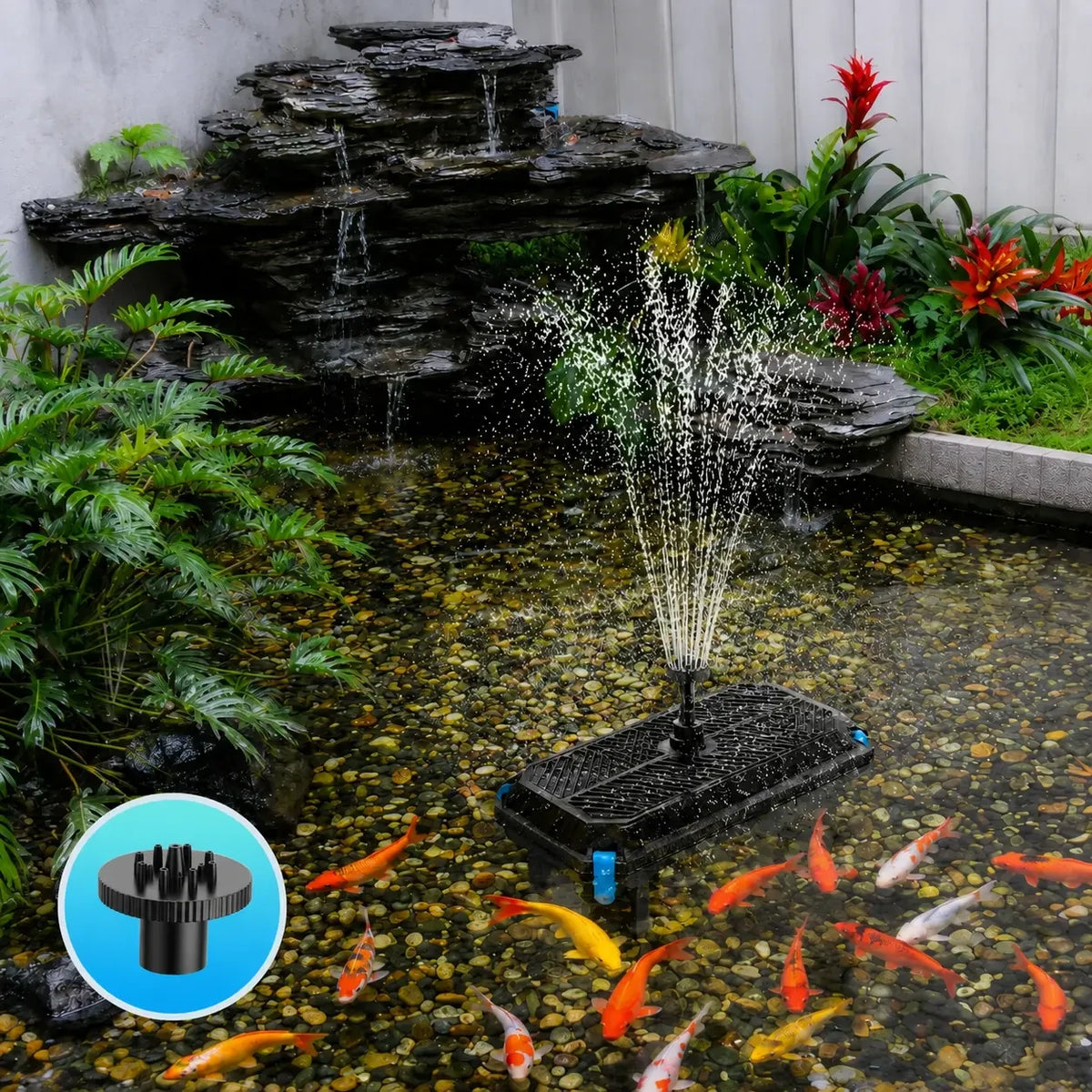 solar powered fish pond filter head style