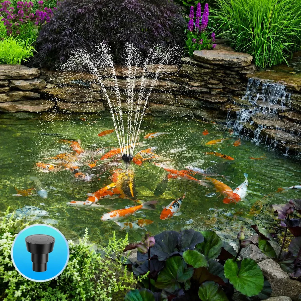 solar powered pond pump and filter nozzle