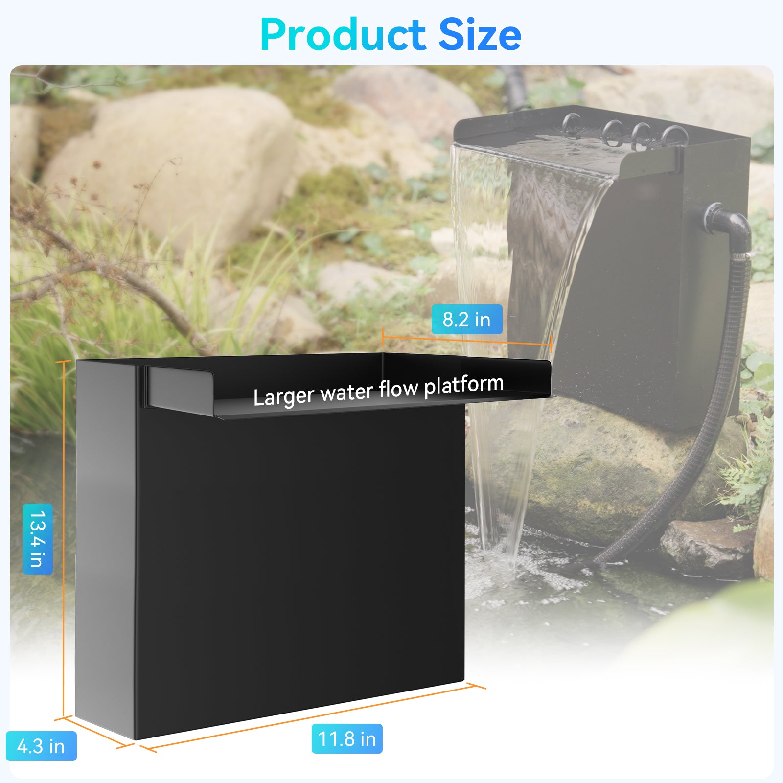 Kit de pompe solaire cascade 70 W 580 GPH avec déversoir 12" x 13,4"